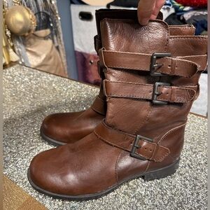 boc Leather Ankle Boots with Triple Buckle Straps